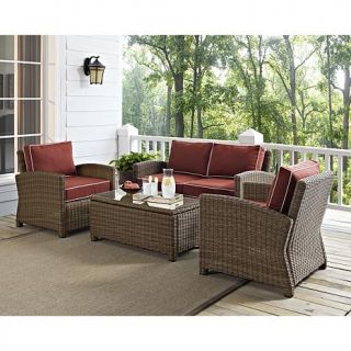 Crosley Biltmore 4 piece Outdoor Wicker Seating Set with Sangria Cushions   7743794