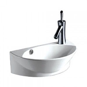 Whitehaus WHKN1131 Isabella half oval wall mount basin with integrated oval bowl, overflow, right offset single faucet hole and center drain   White