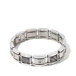 Men's Stainless Steel Diamond Accented Gray Carbon Fiber Link 8 1/2" Bracelet   7585707