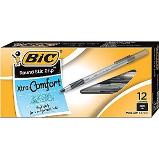 BIC Xtra Comfort Round Stic Grip Ballpoint Pens, Medium Point, Black, Dozen