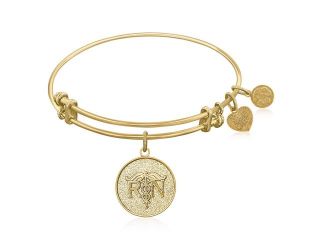 Expandable Bangle in Yellow Tone Brass with Registered Nurse Care Compassion