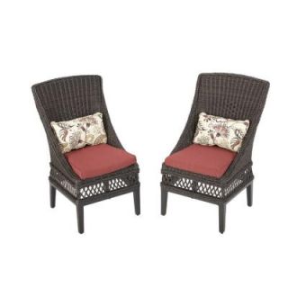 Hampton Bay Woodbury Patio Dining Chair with Chili Cushion (2 Pack) DY9127 D R