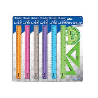 Bazic 5 Piece Geometry Ruler Combination Sets; Case of 24